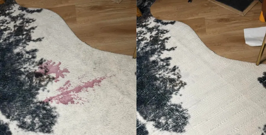 Area rug red stain removal before and after across the Bay Area