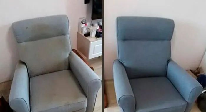 Blue armchair cleaning before and after in San Francisco