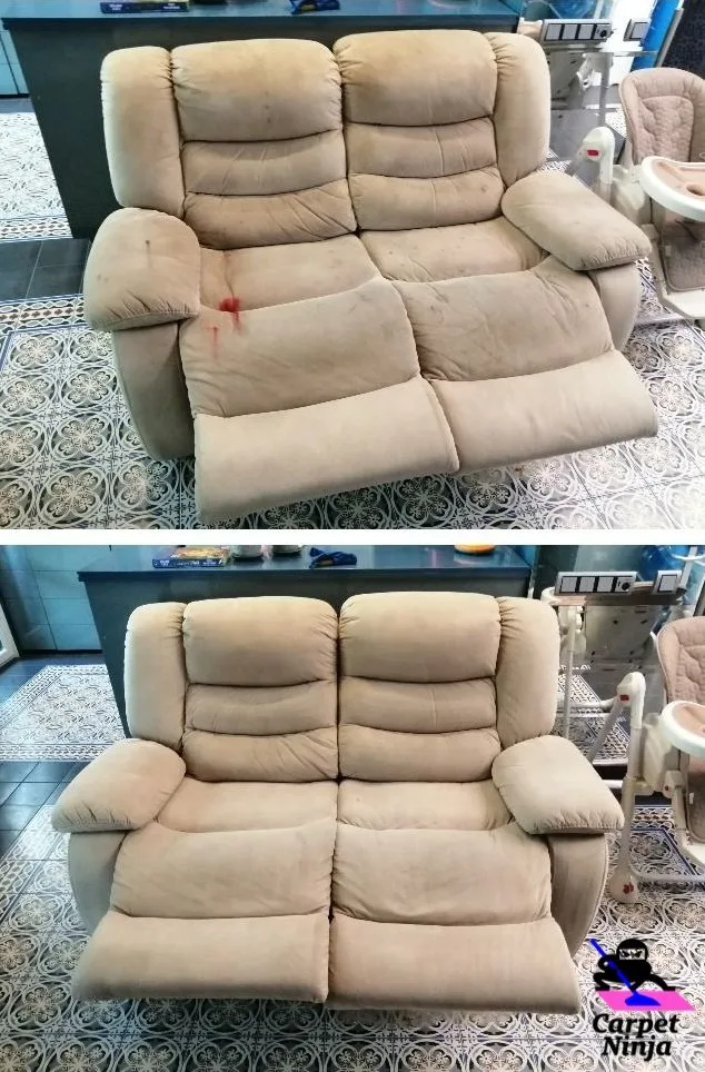 Recliner sofa stain cleaning before and after across the Bay Area