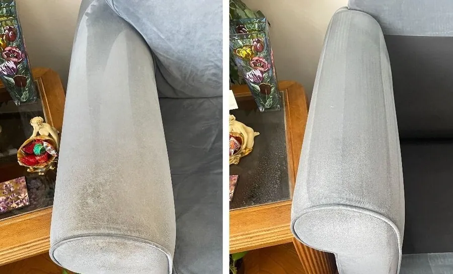 Sofa armrest stain removal before and after in Hayward