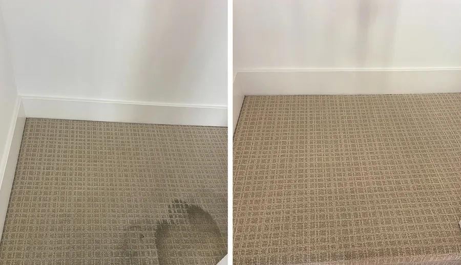 Stair landing carpet stain removal before and after in Berkeley